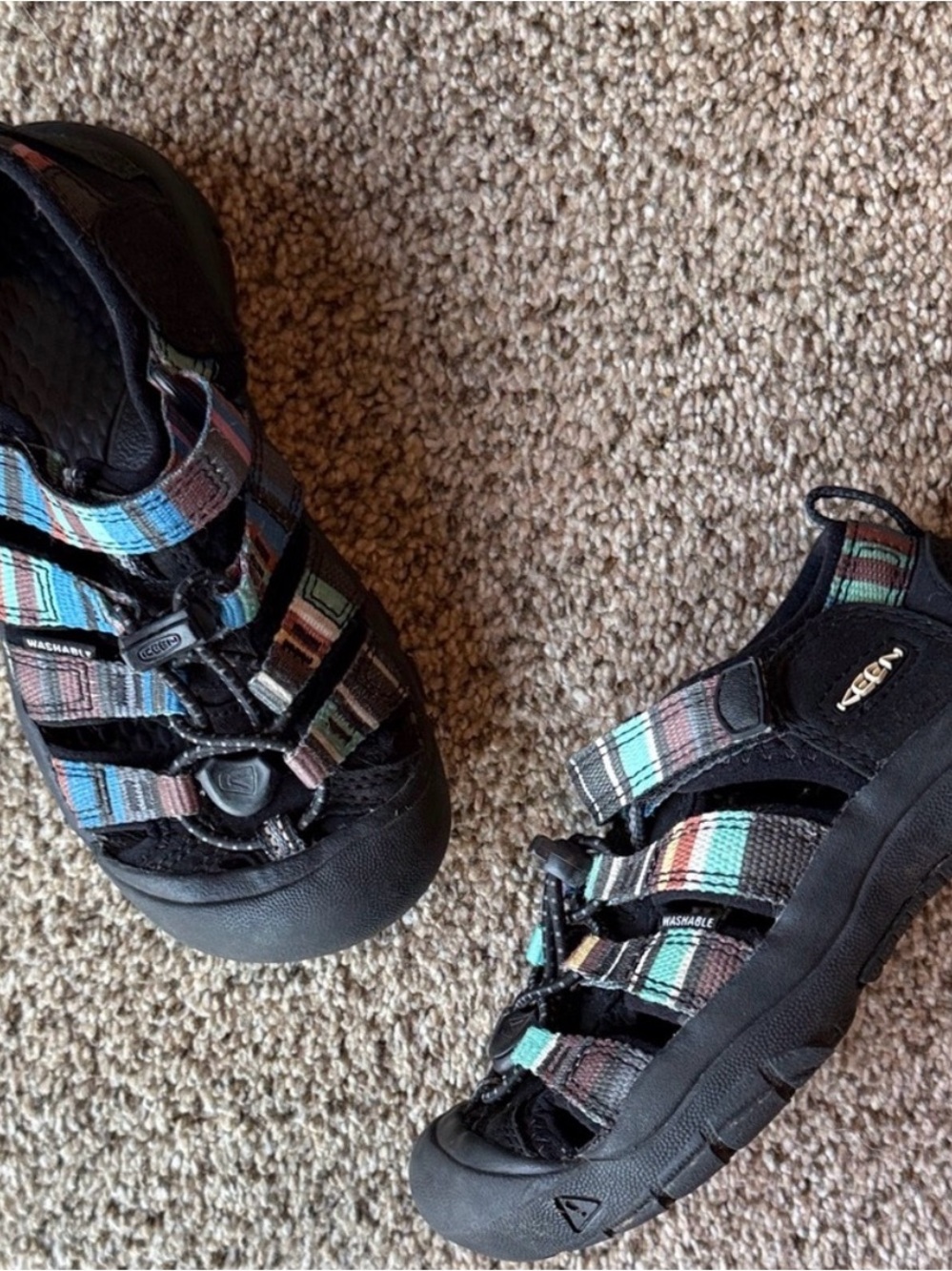 Keen Kids Black Sport Sandals with Multicolor Striped Webbing - Picture 2 of 7